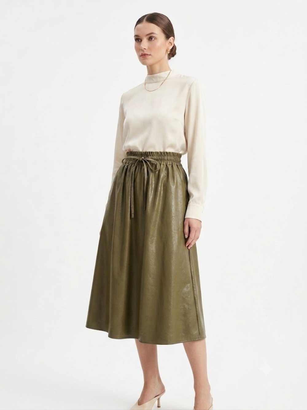 Tuckernuck Faux Leather Midi Skirt Olive Size Small NWT